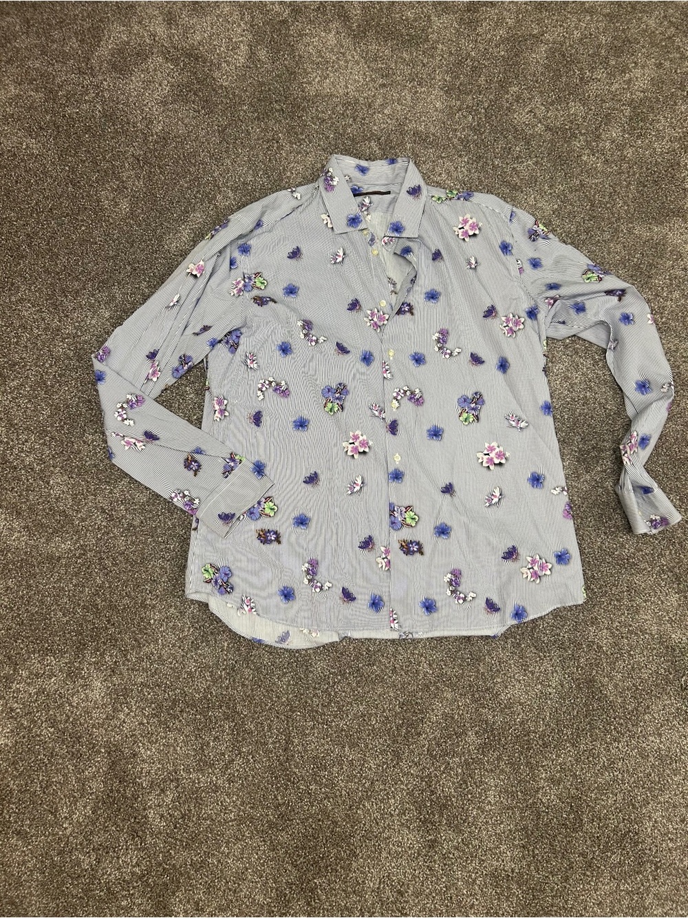 Etro Light Gray Floral-Print Button Down Shirt